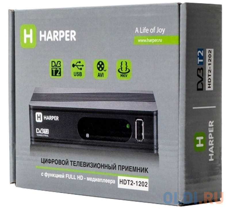 Цифровой телевизионный DVB-T2 ресивер HARPER HDT2-1202 Черный, Full HD, DVB-T, DVB-T2, поддержка внешних жестких дисков фото