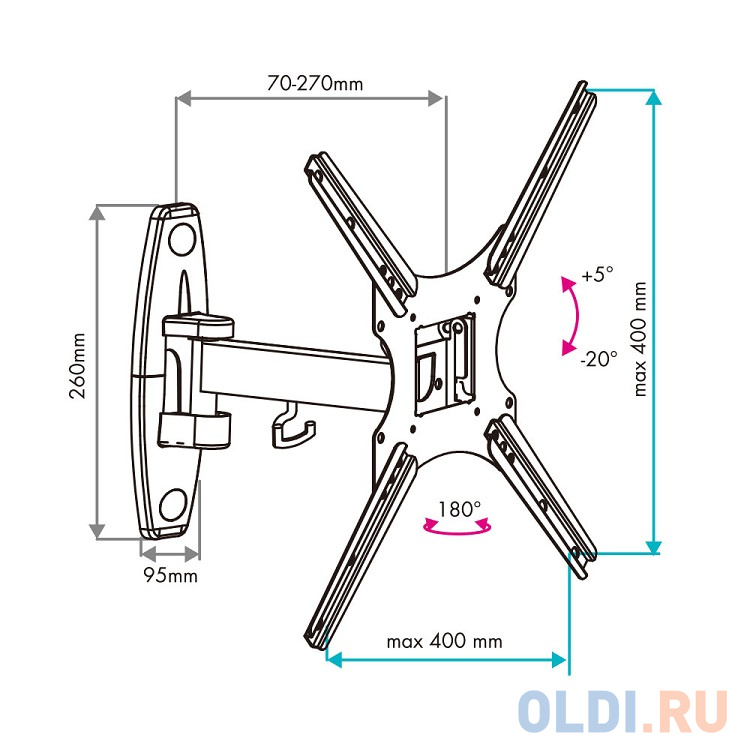 

Кронштейн VLK TRENTO-16 black, для LED/LCD TV 20"-55", max 25 кг, настенный, 4 ст свободы, max VESA 400x400 мм