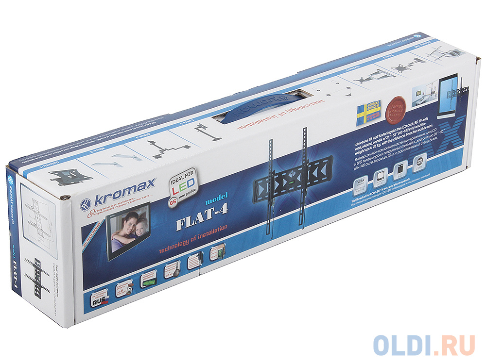 Кронштейн Kromax FLAT-4 new Black LCD/LED тв 22"-65", настенный, 1 ст.свободы, VESA 400x400 мм, от стены 42 мм, max 55 кг фото