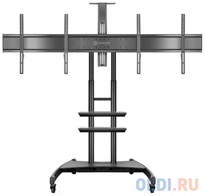 

Мобильная стойка ONKRON на 2 ТВ/ 40-65" от 200х200 до 800х500, макс нагр 90,9кг, высота 1350-1650мм, черная