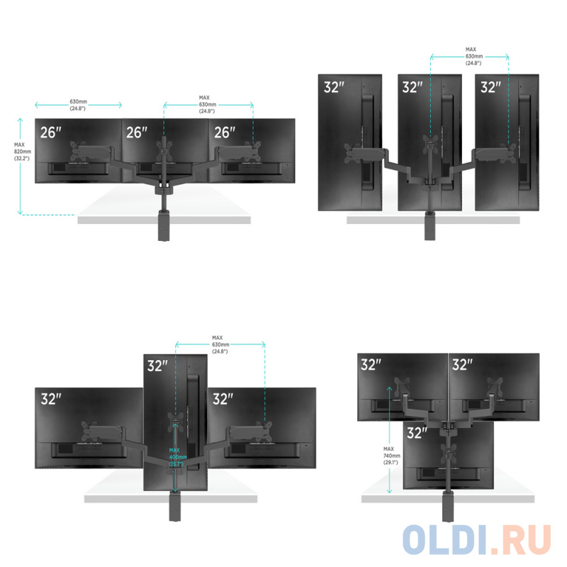 Кронштейн для мониторов Onkron G280 черный 13"-32" макс.24кг настольный поворот и наклон верт.перемещ. фото