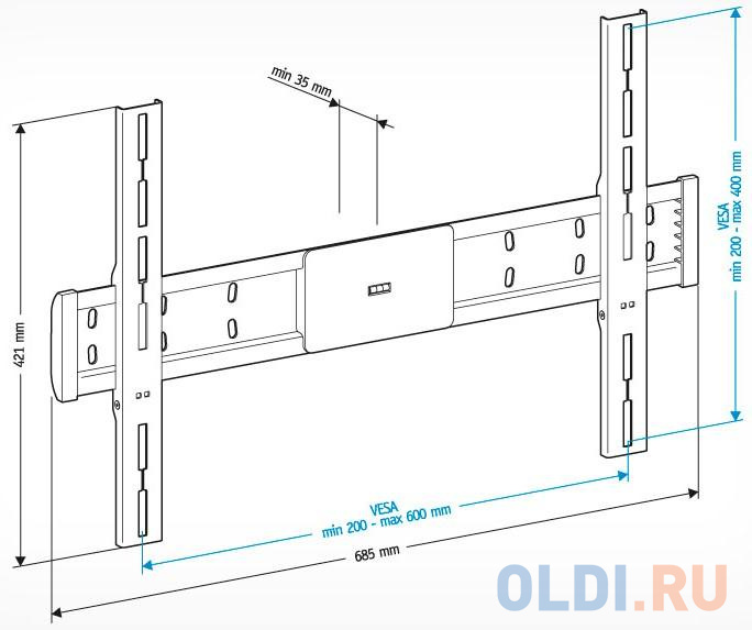 Кронштейн Holder LCD-F6608-B черный для ЖК ТВ 42-65" настенный от стены 35мм наклон 0° VESA 600x400 фото