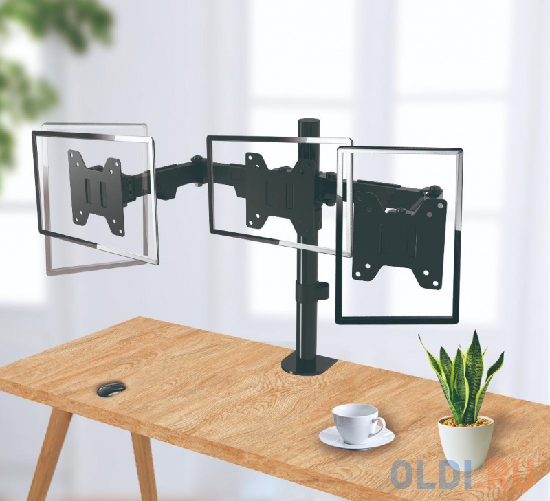 Wize [WDM3-26] Настольное крепление для трех мониторов 14"-26", VESA 75x75, 100x100, макс. нагрузка 10 кг, фото