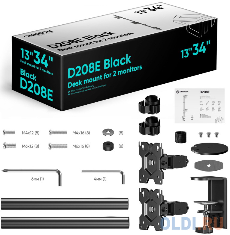 Кронштейн для мониторов Onkron D208E черный 13"-34" макс.16кг настольный поворот и наклон фото