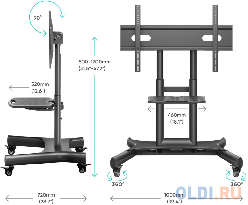 Аксессуар для ТВ FLOOR STAND /50-83" TS1380 BLACK ONKRON - фото 4