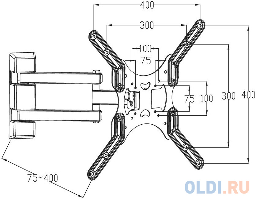 Кронштейн Digis DSM-8043 черный 23&quot;-55&quot; 2 колена VESA 400х400мм до 35кг Вид№5