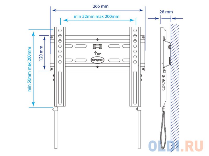 Кронштейн Kromax FLAT-5 new, черный для LED/LCD TV 15"-47", max 35 кг, настенный, 0 ст свободы, от стены 28 мм, max VESA 200x200 мм. фото