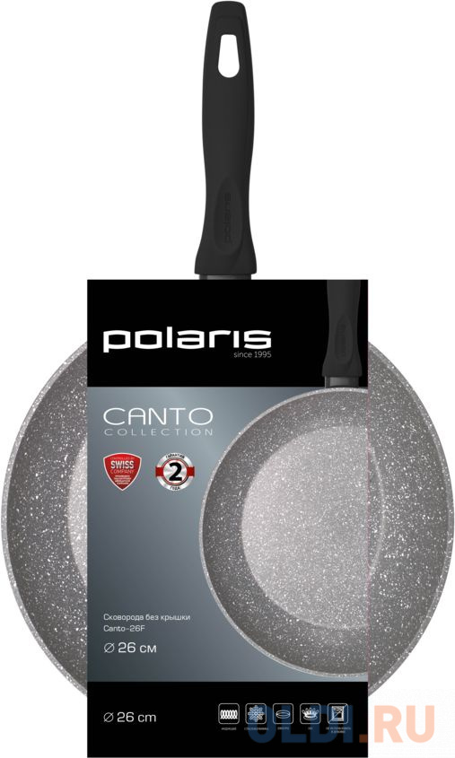 

Сковорода Polaris Canto 26F круглая 26см ручка несъемная (без крышки) серый (019125)