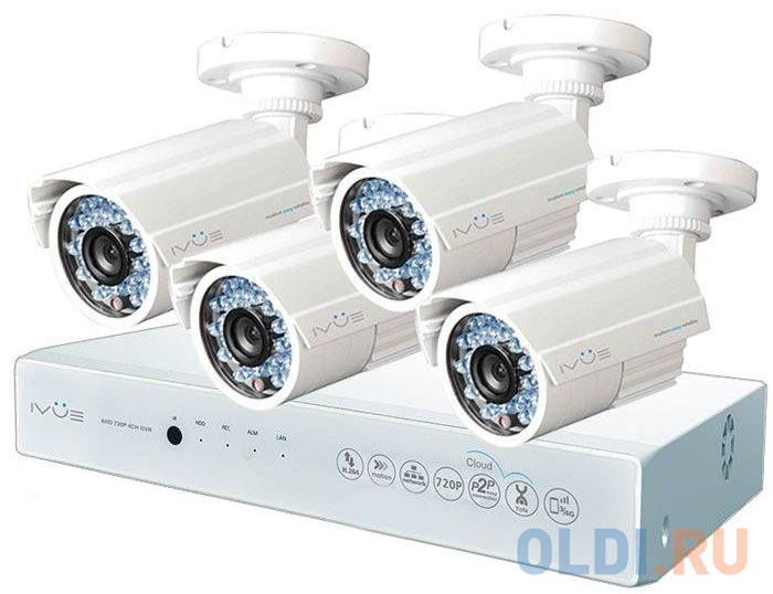 

Комплект Видеонаблюдения IVUE D5004 AHC-B4. AHD 1 MPX Дача 4+4