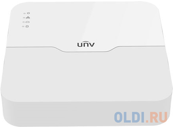 Uniview Видеорегистратор IP 4-х канальный 4K с 4 PoE портами; Входящий поток на запись до 64Мбит/с; Поддерживаемые форматы сжатия:  Ultra 265/H.265/H.
