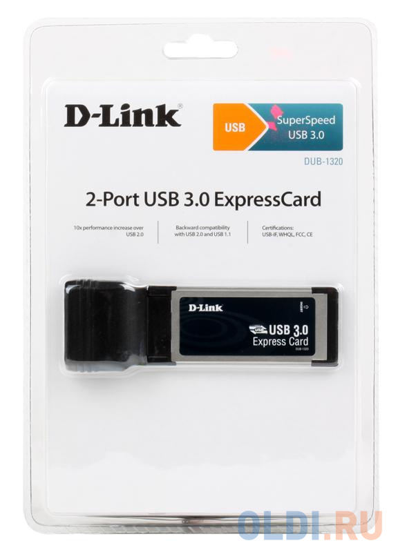 Адаптер D-Link DUB-1320 2-портовый USB 3.0 адаптер для шины ExpressCard от OLDI