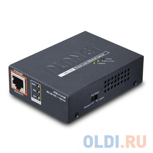 Single-Port 10/100/1000Mbps 802.3bt Ultra PoE Injector (60 Watts, Legacy mode support, PoE Usage LED) -w/external power adapter POE-171A-60 - фото 2