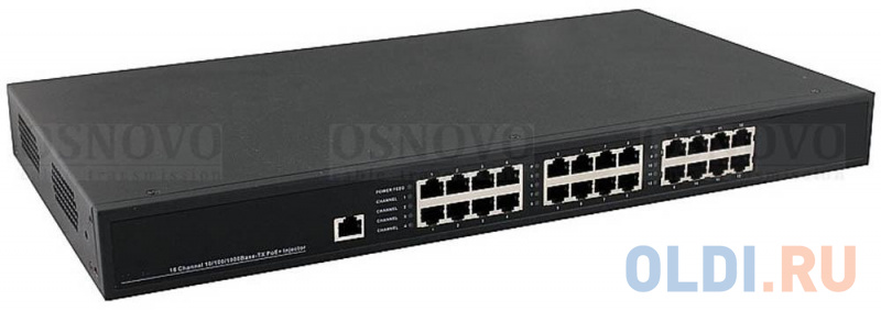 

Инжектор OSNOVO Midspan-12/180RGM PoE 12 портов максимальная выходная мощность 180 Вт