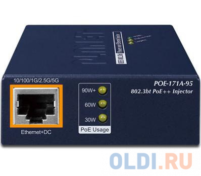 PLANET POE-171A-95 Single-Port Multi-Gigabit 802.3bt PoE++ Injector (95 Watts, 802.3bt Type-4, PoH, Legacy mode support, PoE Usage LED, 10/100/1G/2.5G - фото 2