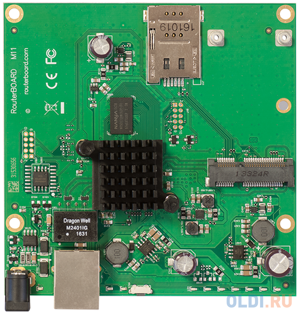 MikroTik RBM11G Плата, 2x 880 МГц, 1G Ethernet, miniPCIe, SIM, PoE, Jack - фото 1