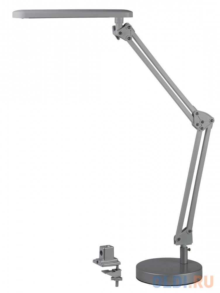 ЭРА Б0008001 Настольный светодиодный светильник NLED-440-7W-S серебристый {В комплекте 2 варианта крепления - устойчивое основание и струбцина, цвет.