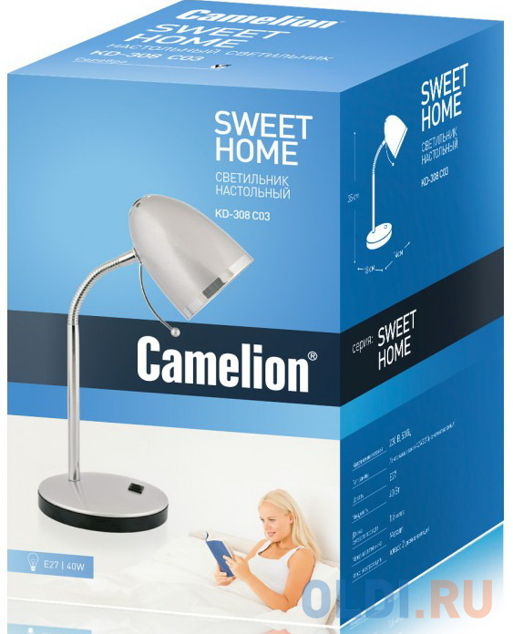 Camelion KD-308  C03 серебро (Светильник настольный,230V 40W E27) фото