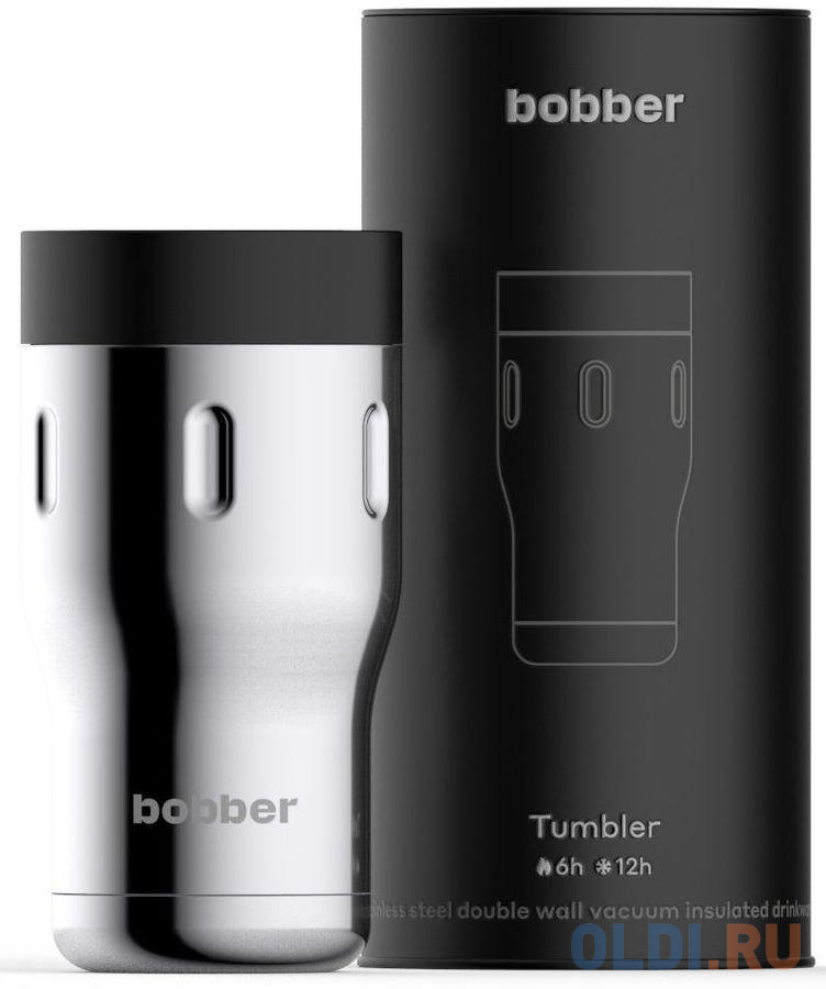 Термокружка Bobber TUMBLER-350/GLOSSY 0,35л серебристый чёрный