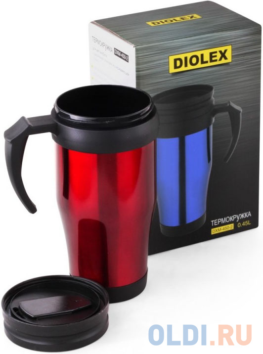 450DXM-2-R Термокружка Diolex (0,45л) нжс+пластик, двойн.стенки, (цвет: синий, красный) фото
