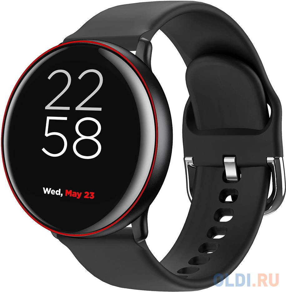Умные часы Smart watch, 1.22inches IPS full touch screen, aluminium+plastic body,IP68 waterproof, multi-sport mode with swimming mode, compatibility with iOS and android,black-red body with extra black leather belt, Host: 41.5x11.6mm, Strap: 240x20mm, 20. CNS-SW75BR - фото 1