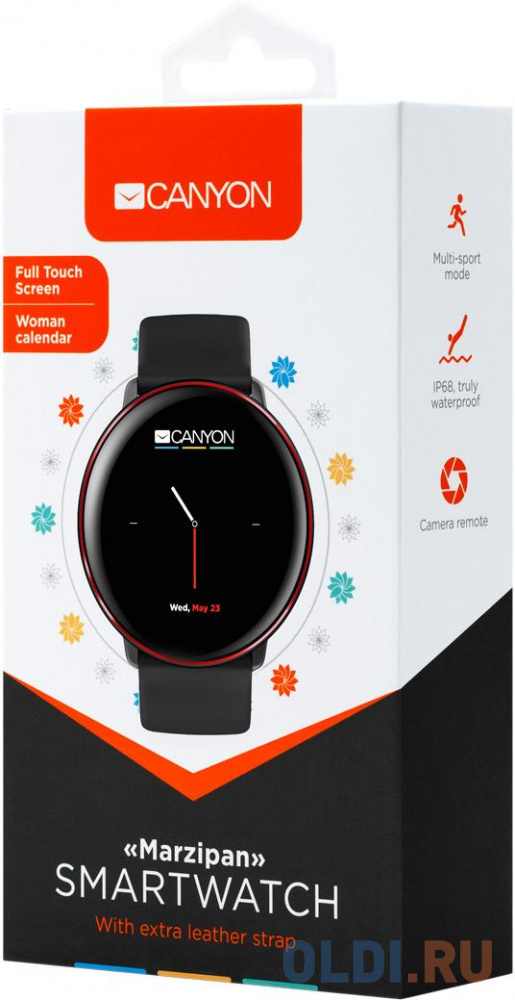 Умные часы Smart watch, 1.22inches IPS full touch screen, aluminium+plastic body,IP68 waterproof, multi-sport mode with swimming mode, compatibility with iOS and android,black-red body with extra black leather belt, Host: 41.5x11.6mm, Strap: 240x20mm, 20. CNS-SW75BR - фото 5