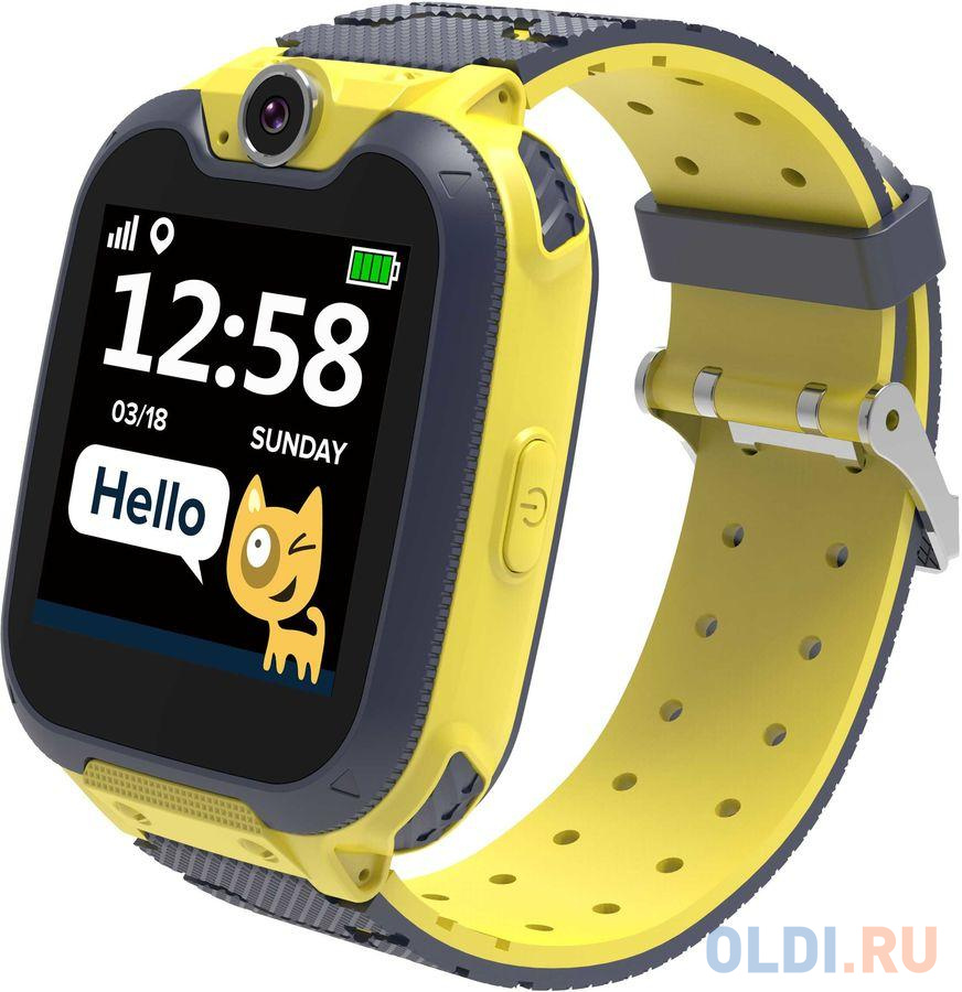 Kids smartwatch, 1.54 inch colorful screen, Camera 0.3MP, Mirco SIM card, 32+32MB, GSM(850/900/1800/1900MHz), 7 games inside, 380mAh battery, compatibility with iOS and android, Yellow, host: 54*42.6*13.6mm, strap: 230*20mm, 45g от OLDI