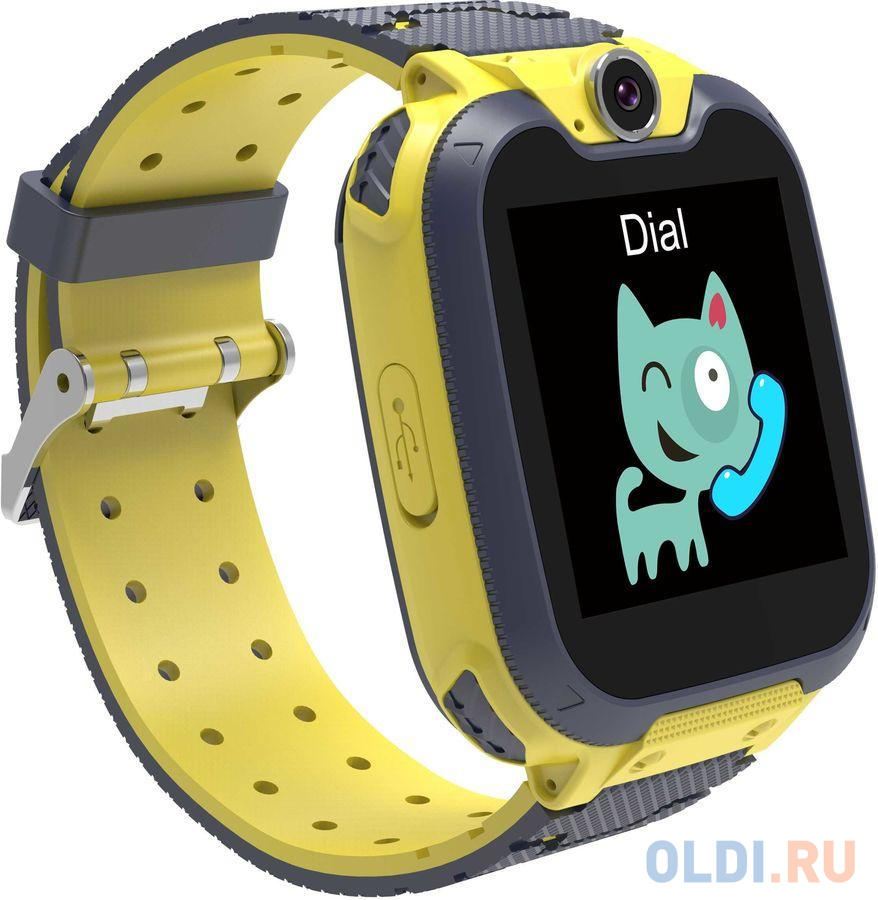 Kids smartwatch, 1.54 inch colorful screen, Camera 0.3MP, Mirco SIM card, 32+32MB, GSM(850/900/1800/1900MHz), 7 games inside, 380mAh battery, compatibility with iOS and android, Yellow, host: 54*42.6*13.6mm, strap: 230*20mm, 45g от OLDI