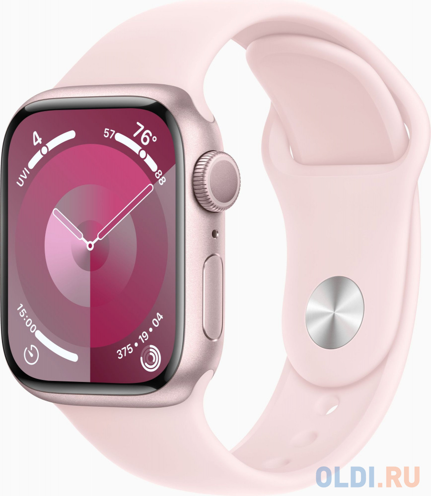 Смарт-часы Apple Watch Series 9 A2978 41мм OLED корп.розовый Sport Band рем.светло-розовый разм.брасл.:150-200мм (MR943LL/A) deppa ремешок band mono для apple watch 42 44 mm нейлоновый