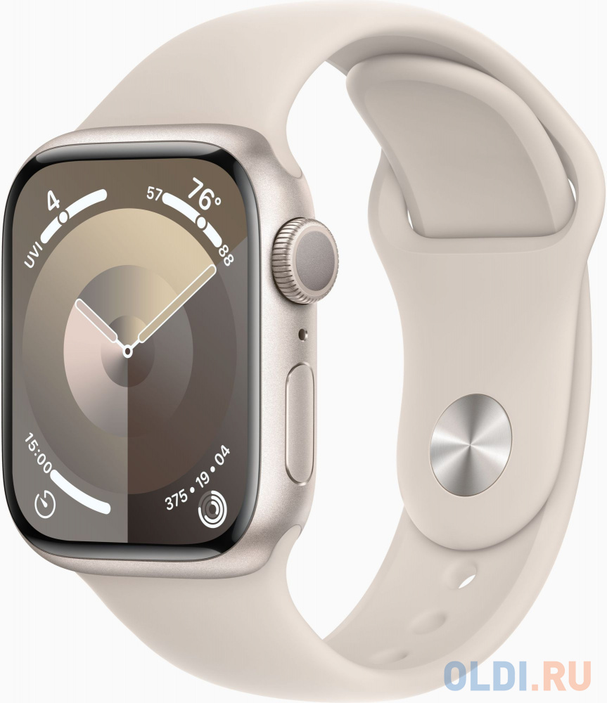 Смарт-часы Apple Watch Series 9 A2980 45мм OLED корп.сияющая звезда Sport Band рем.сияющая звезда разм.брасл.:M/L (MR973LL/A)