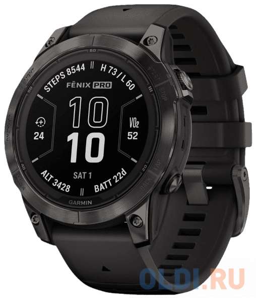 

Смарт-часы Garmin Fenix 7 Pro Sapphire Solar титановый угольно-серый DLC, черный ремешок 47мм