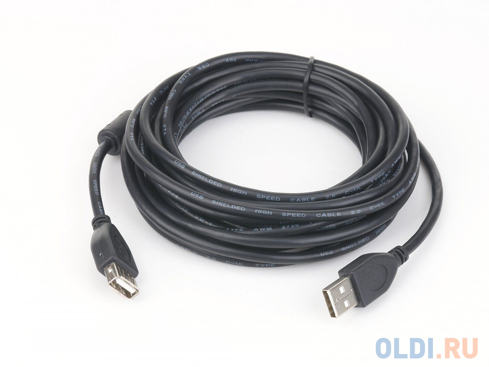 Кабель USB 2.0 AM-AF 4.5м Gembird экран 2 ферритовых кольца черный CCF2-USB2-AMAF-15 кабель vga pro gembird cc pvga 6 15m 15m 1 8м экран феррит кольца пакет