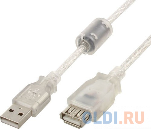 Cablexpert Кабель удлинитель USB2.0 Pro, AM/AF, 0,75м, экран, 2 феррит.кольца, прозрачный (CCF-USB2-AMAF-TR-0.75M) кабель usb 2 0 am af 4 5м gembird экран 2 ферритовых кольца ccf2 usb2 amaf 15