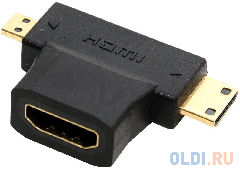 Переходник HDMI(F)-mini + micro HDMI (M) 5bites HH1805FM-T переходник hdmi f mini hdmi m vention aisb0