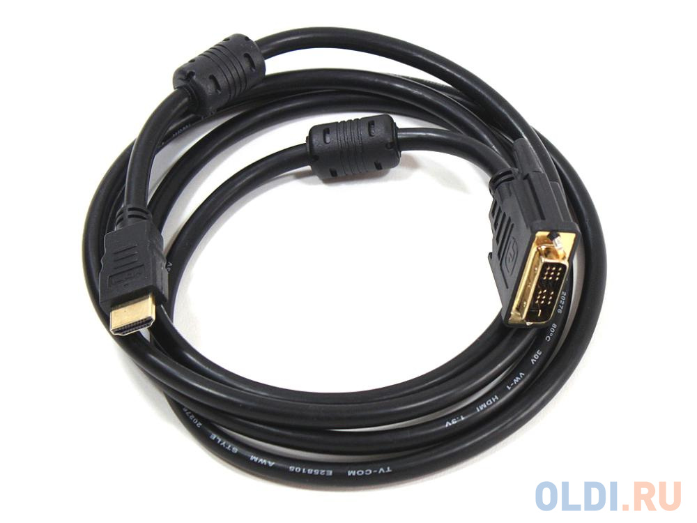 Кабель HDMI- DVI-D 5м Buro позолоченные контакты ферритовые кольца HDMI-19M-DVI-D-5M - фото 1