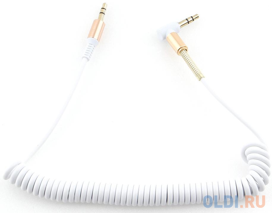 Кабель аудио (угловой) спиральный Cablexpert CCAB-02-35MMLC-1.8MW. 3.5 джек (M)/3.5 джек (M), белый, 1.8м, блистер