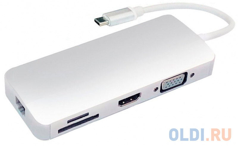 

Greenconnect Адаптер-переходник Type C на RJ45 + HDMI + VGA + Card Reader + USB3.0-разветвитель на 2 пота