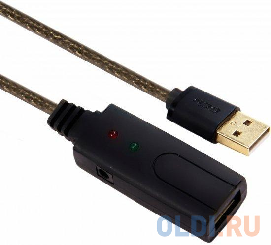 Greenconnect Удлинитель 3.0m USB 2.0, AM/AF, черно-прозрачный, с активным усилителем сигнала, 28/24 AWG, разъём для доп.питания, GCR-UEC3M2-BD2S-3.0m