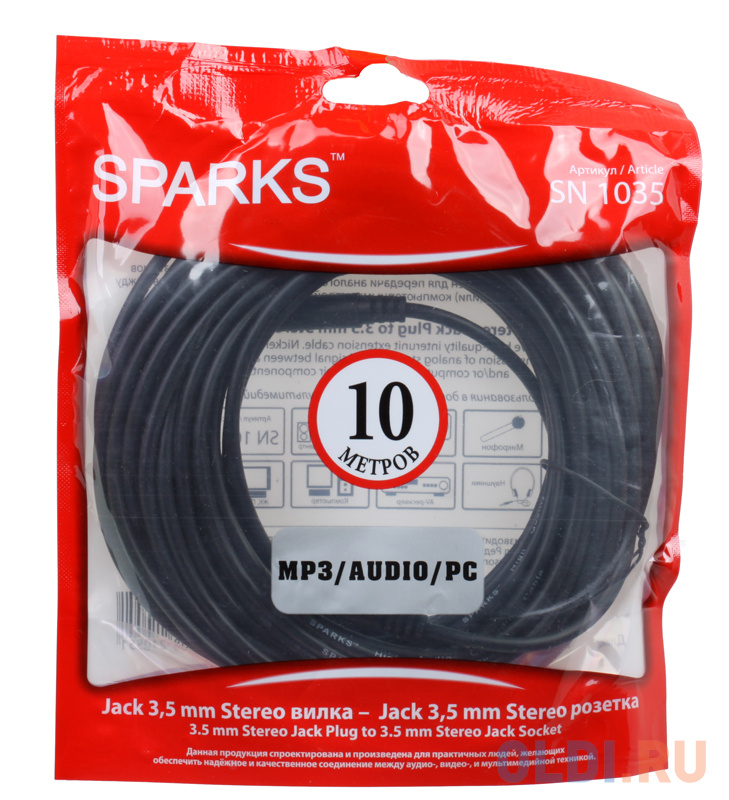 

Кабель удлинитель Audio Jack 3.5M/3.5F Belsis Sparks SN1035/BL1035, 10m