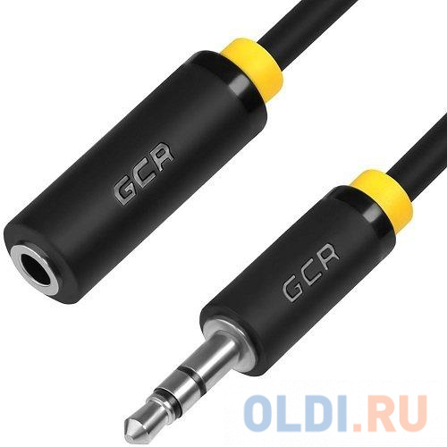 Greenconnect Удлинитель аудио 0.25m jack 3,5mm/jack 3,5mm черный, желтая окантовка, ультрагибкий, 28AWG, M/F, Premium GCR-STM1114-0.25m, экран, стерео