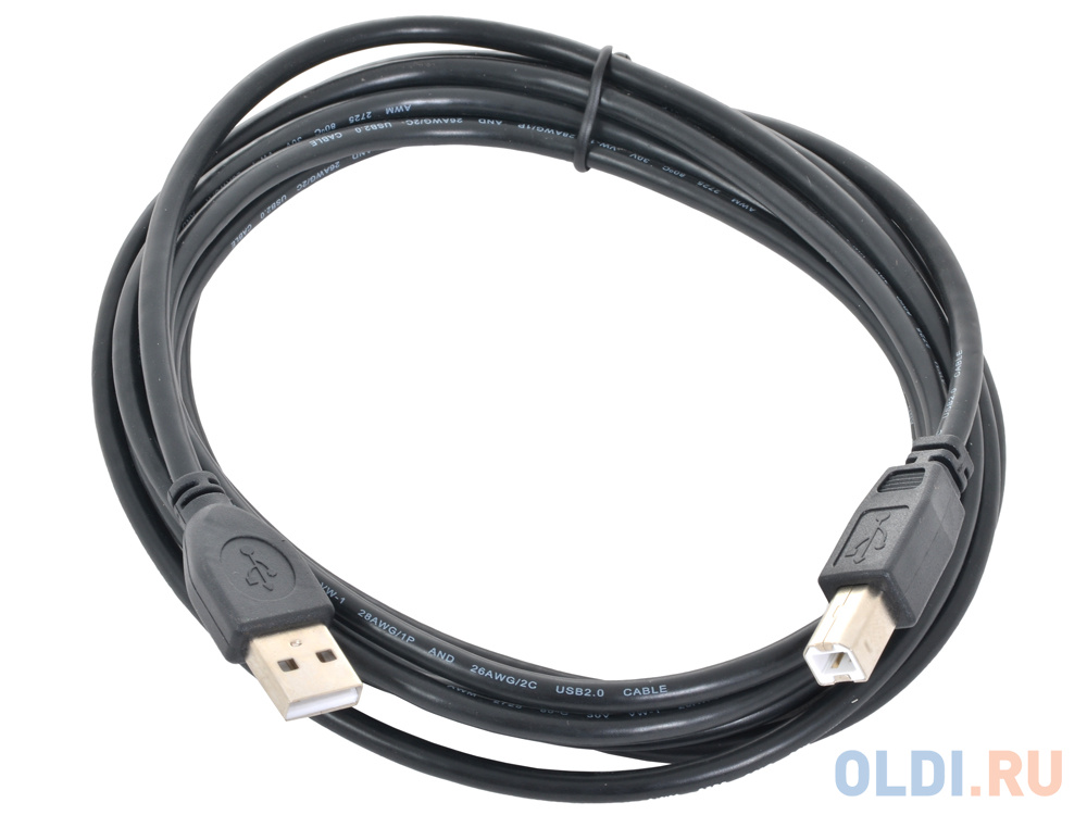 Кабель USB 2.0 AM/BM Gembird\\Cablexpert CCP-USB2-AMBM-10 3m, экран,золот. контакты, черный, пакет