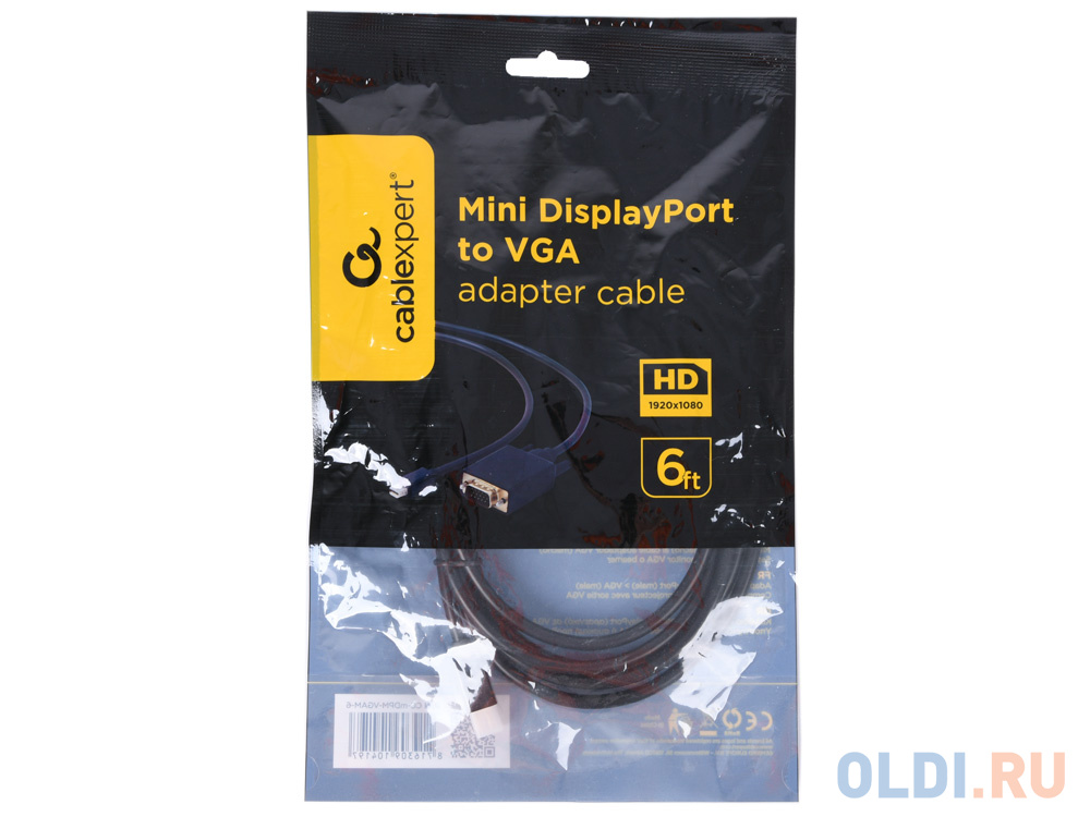 Кабель mDP-VGA Cablexpert, 20M/15M, 1.8м, черный, позол.разъемы, пакет CC-mDPM-VGAM-6 - фото 2