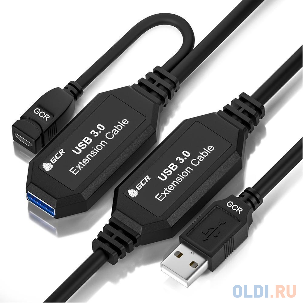 GCR Удлинитель активный 7.5m USB 3.0, AM/AF, черный, с усилителем сигнала, доп.питание micro, GCR-51924