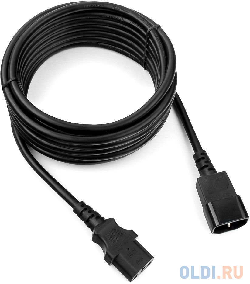 Кабель питания сист.блок-монитор Cablexpert PC-189-1-5M, 5м, C13-C14, 3x1кв.мм., черный, с заземлением кабель питания 3 0м hyperline с заземлением pwc iec13 shm 3 0 bk