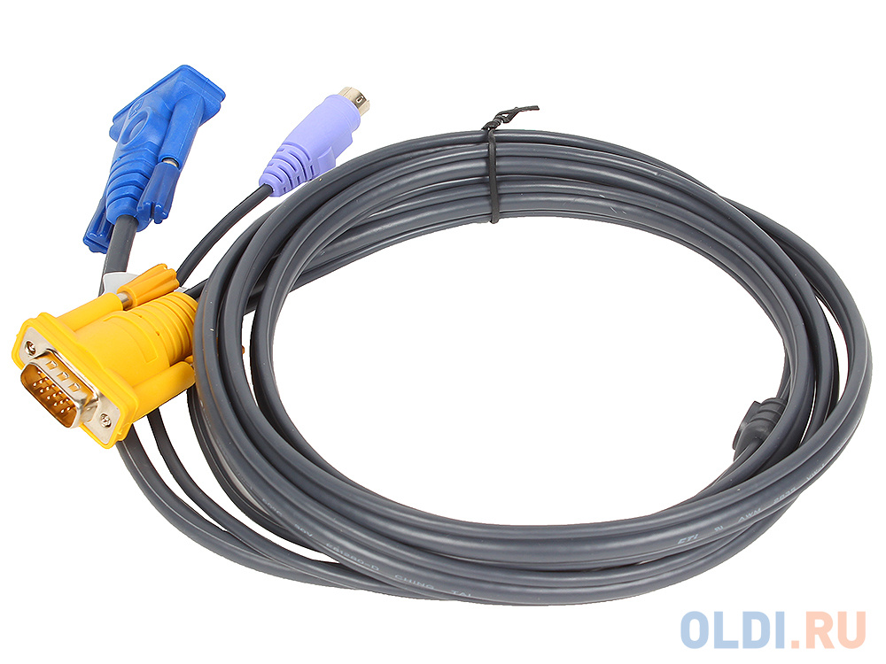 Кабель ATEN KVM Cable 2L-5202P Кабель для KVM: 2*PS/2(m)+DB15(m) (PC) -на- SPHD15(m) (KVM), 1.8м кабель aten ka7177 ax kvm usb