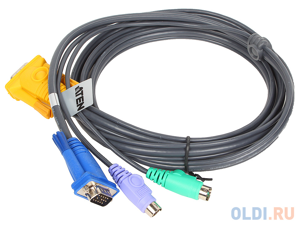 Кабель ATEN KVM Cable 2L-5203P Кабель для KVM: 2*PS/2(m)+DB15(m) (PC) -на- SPHD15(m) (KVM), 3м кабель aten kvm cable 2l 5205u кабель для kvm usb am db15 m pc на sphd15 m kvm 5м