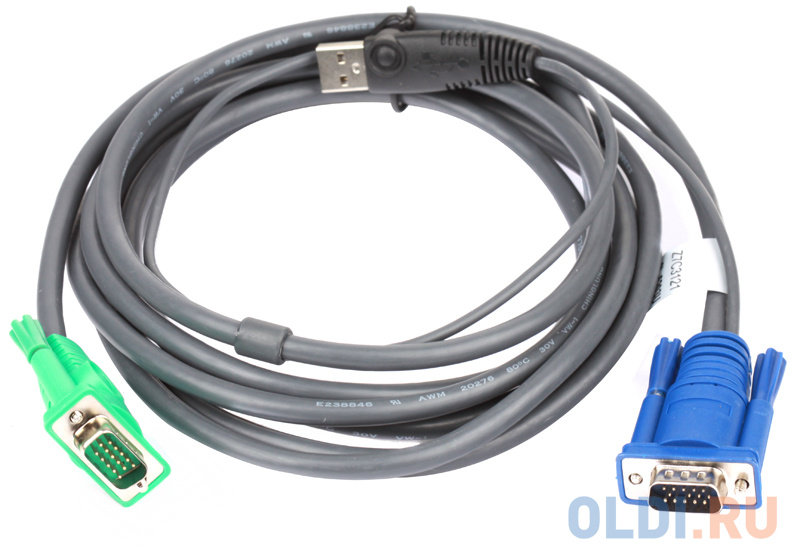 Кабель ATEN KVM Cable 2L-5203U Кабель для KVM: USB(Am)+DB15(m) (PC) -на- SPHD15(m) (KVM), 3м шнур мон клав мышь usb sphd15 hd db15 usb a тип aten 2l 5201u male 2xmale 8 4 проводов опрессованный 1 2 метр