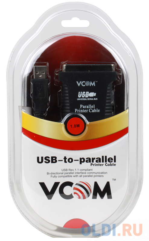 Кабель-адаптер USB AM <- LPT (прямое подключение к LPT порту принтера) 1.8м, VCOM