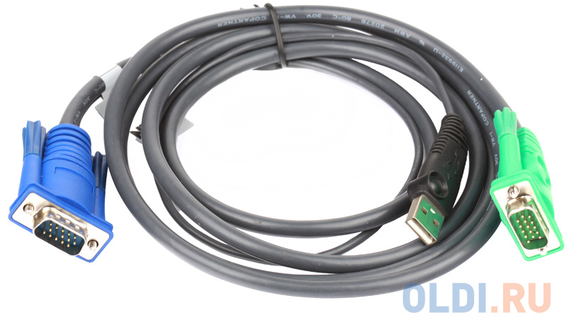 Кабель ATEN KVM Cable 2L-5202U Кабель для KVM: USB(Am)+DB15(m) (PC) -на- SPHD15(m) (KVM),1.8м от OLDI