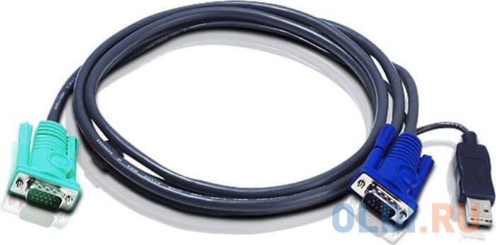 Кабель ATEN KVM Cable 2L-5202U Кабель для KVM: USB(Am)+DB15(m) (PC) -на- SPHD15(m) (KVM),1.8м