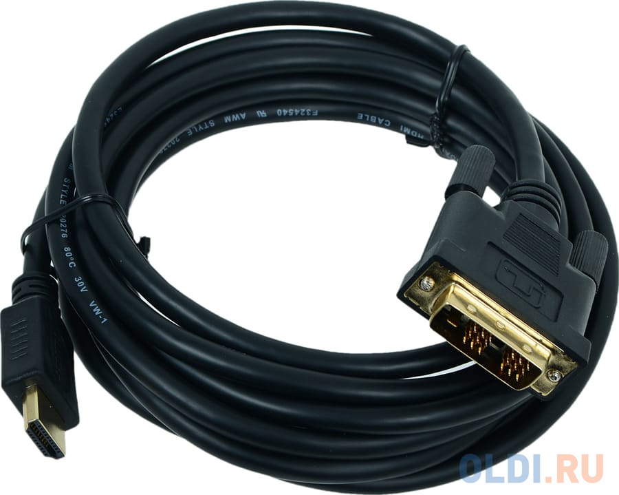 

Кабель HDMI - DVI 19M/19M Single Link Gembird 3.0м, черный, позол.разъемы, экран, пакет CC-HDMI-DVI-10